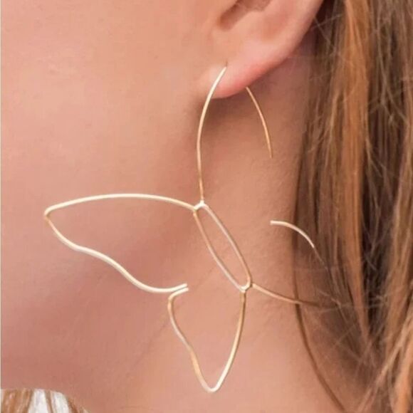 Minimalist Butterfly Silver Color Wire Earrings - Picture 1 of 4